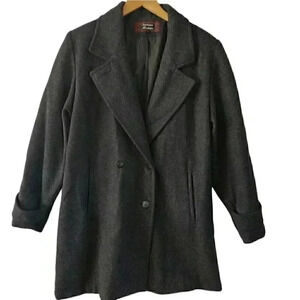 Stephanie Mathews 100% wool Black Single Button Pea Coat